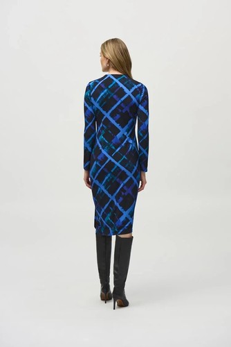 Joseph Ribkoff Abstract Print Blue Wrap Dress 244131 Size UK 16 RRP £245.00 - Picture 5 of 5