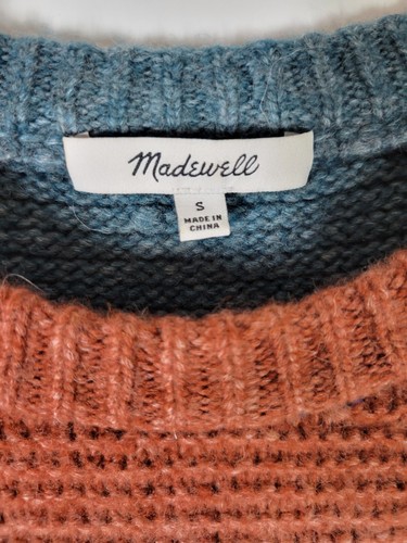 Madewell Space-Dyed Striped Button Shoulder Crewneck Wool Alpaca Blend Sweater S - Picture 2 of 6