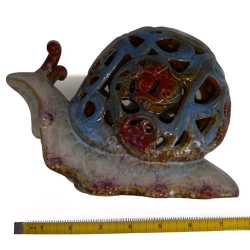Super Cute Snail Pottery Mini Candle Burner Glaze Cutout Pattern - Picture 2 of 5