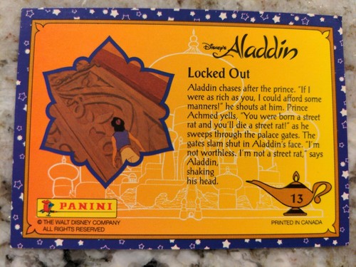 NM 1993 Panini Disney Aladdin Trading Card 13 - Locked Out - Picture 2 of 2
