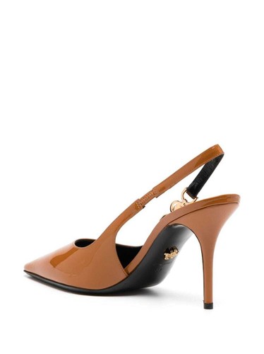 NEW VERSACE SLING BACK BROWN PATENT LEATHER PUMP HEELS SHOES  MADE IN ITALY SZ 8 - Picture 3 of 4