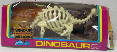VINTAGE WIND UP WALKING DINOSAUR SKELETON TOY IN BOX MADE IN