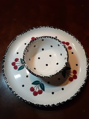 Chaparral Pottery Chip Dip Cherry Platter w/ Dipping Bowl Fruit