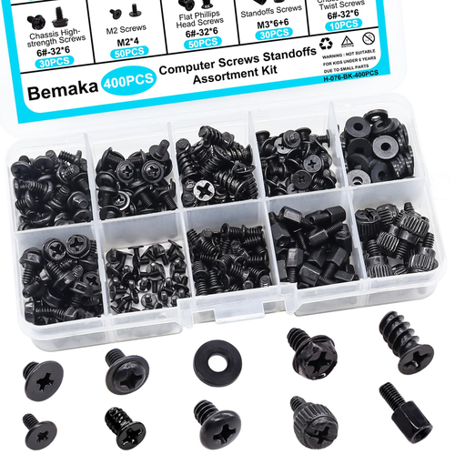 400Pcs Computer Screws Assortment Kit, Motherboard Standoffs Screws PC Screws fo