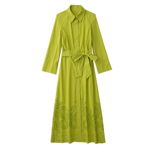 Spring New Women's Embroidered Belt Shirt Dress - Picture 13 of 14