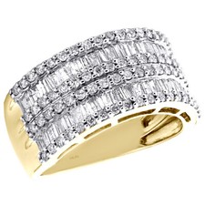 10K Yellow Gold Baguette  Round Cut Diamond Wedding Band 10.25mm Ring 1.50 CT.