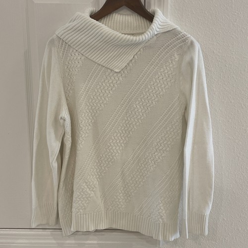 Suéter Pullover Mujer Coldwater Creek XL Color Crema Diseño Tejido con Cable