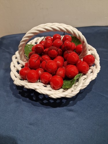 🍒 Cesto In Ceramica Con Ciliegie 🍒 Centrotavola Made In Italy🍒  - Imagen 1 de 12