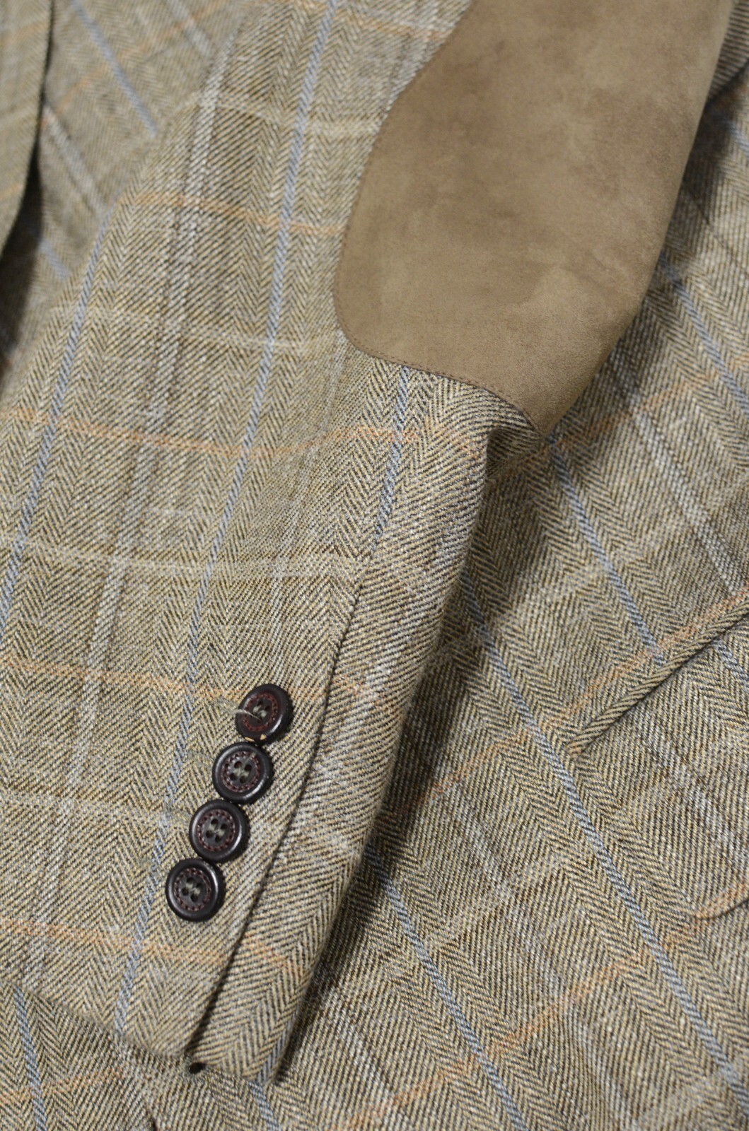 BLAZER Linen Wool Silk 42R Herringbone plaid Beig… - image 8