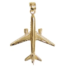 New 14k Yellow Gold 3D Airplane Pendant