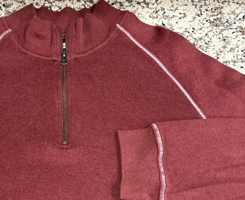 L.L. Bean Men 1/4 Zip Pullover Sweater Knit Cotton Burgundy Stitching 301192 XL - Picture 3 of 5