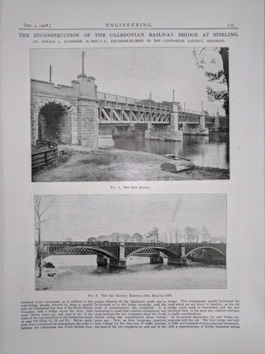 Reconstruction Of Stirling's Caledonian Bridge: 1908 Engineering Magazine Print - Picture 1 of 3