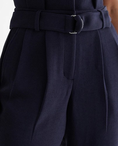 Express High Rise Trousers Size 12 Navy Belted Ankle Pants Office Career Wear - Picture 2 of 13