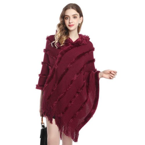Hoody Poncho Cape Shrug Wrap Shawl Jumper Sweater Cloak Cardigan Stripe Fleece K - Picture 28 of 39