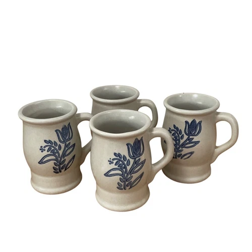 Vtg Pfaltzgraff Yorktowne Barrel Mugs Coffee Cups Set of 4 Stoneware Retired