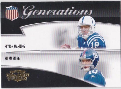 Tarjeta de fútbol americano Peyton Manning & Eli Manning INSERTO DE DOBLE HILO Colt Giant Bronco - Imagen 1 de 2
