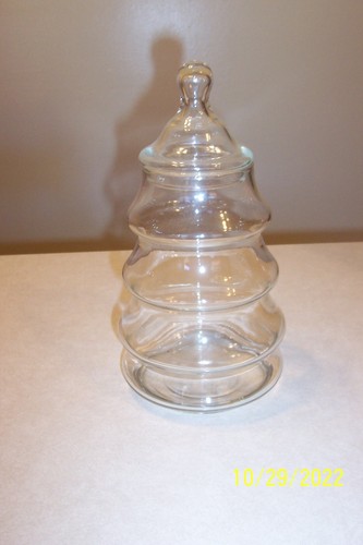 Vintage Anchor Hocking Clear Glass Christmas Tree Shape Candy Nut Jar 9