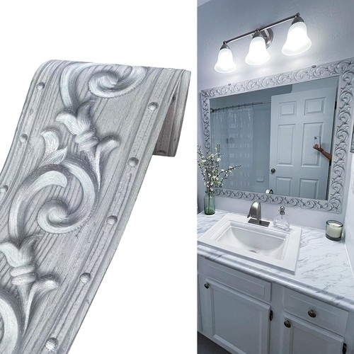 Pvc Self Adhesive Silver 3d Flowers Waterproof Wall Border Decor Removable Kitch - Picture 1 of 6