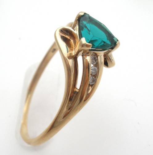 Dark Green Topaz & Diamond Ring 10K Yellow Gold Size 10 LGL Vintage Jewelry - Picture 3 of 11