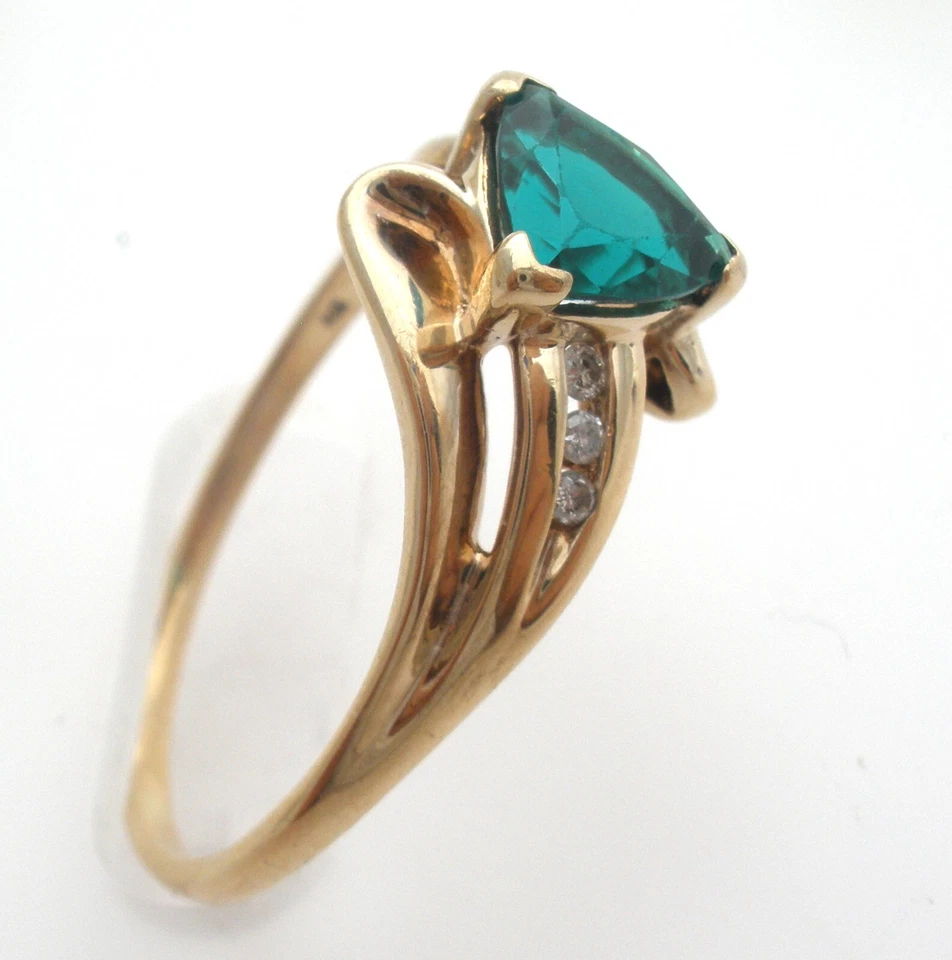 Dark Green Topaz & Diamond Ring 10K Yellow Gold Size 10 LGL Vintage Jewelry - Image 3 of 4
