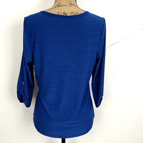 Diana Belle Womens sz S Top Solid Blue V Neck Button Front 3/4 Sleeve - Picture 4 of 7
