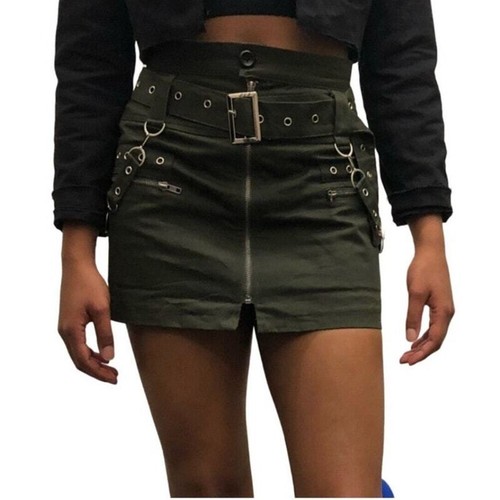 Carmar Los Angeles Black Metal Silver Chain Links Goth Punk Emo Cotton Skirt 2 - Picture 1 of 10