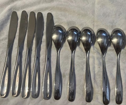 10 Pc Robert Welch SCOOP MIRROR 5 Knives 5 Soup Spoons Stainless Flatware - Picture 5 of 7