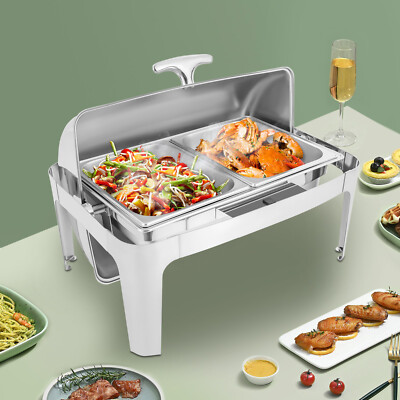 9.54QT Stainless Steel Chafer Buffet Chafing Dish Set Roll Top Food Warmer New!