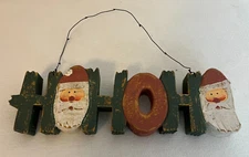 HO HO HO Santa Wooden Wood Christmas Sign Plaque Decoration 11" x 3.5"