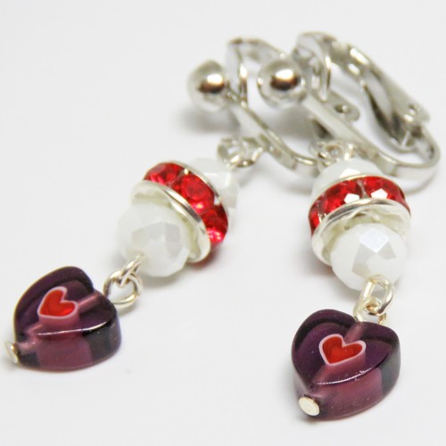 Pendientes de cuentas de San Valentín corazón de vidrio rojo y púrpura Millefiori de SoniaMcD - Imagen 9 de 15