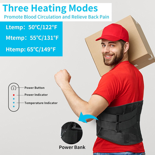 Heated Back Braces, Breathable Back Support Belt with Heating Operated by Rechar - Picture 4 of 12