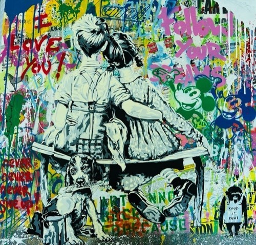 "WORK WELL TOGETHER" MR. BRAINWASH (ORIGINAL) - 36 X 36 - WARHOL - KAWS - BANKSY