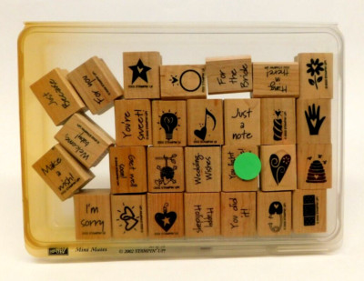 NEW 2002 Stampin' Up! Mini Mates Set of 28 Wooden Block Rubber Craft Stamps