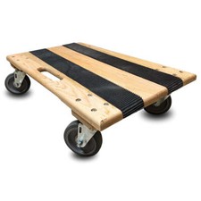 Solid Top Oak Furniture Dolly w/ Non-Skid Rubber Strips - 18"x30" - Solid Deck D