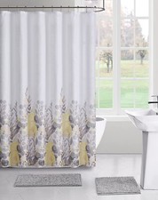 Spring Coral Gray Floral Fabric Shower Curtain for Bathroom: Watercolor Flowers