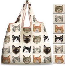 NymphFable 6 Pack Grocery Bags Reusable Cute Cat Animal Shopping Bags... 