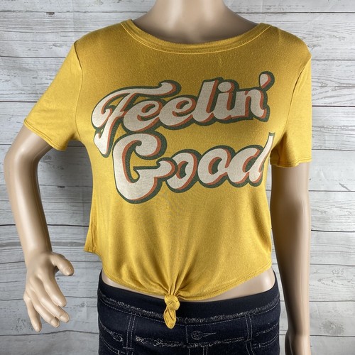 Feelin' Good Crop Top Small Retro Style Mustard Yellow Knotted Front Sexy Casual - Picture 1 of 12