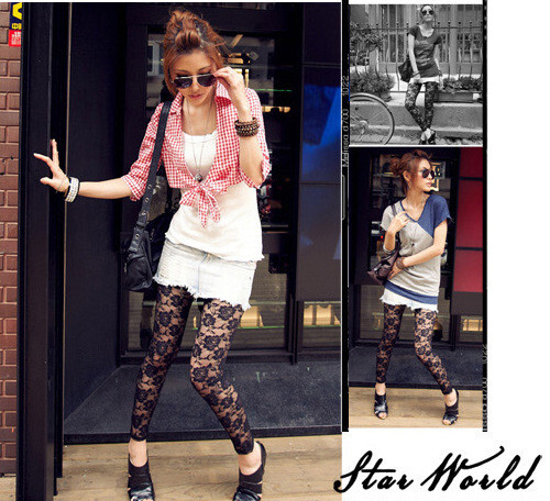 Mujer Rosa Floral Malla Transparente Elástica Leggings Ajustados Encaje Capris Fiesta Pantalones - Imagen 7 de 15