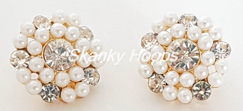 3/4" ELEGANT FLOWER SHAPE MINI PEARLS & RHINESTONES STUD EARRINGS (2 VARIATIONS) - Picture 20 of 26