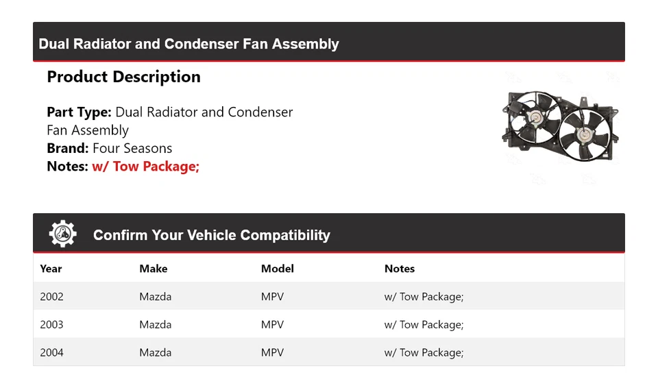 Conjunto de ventilador condensador y radiador doble para Mazda MPV 2002-2004 4 estaciones 2003 Foto 2 de 4