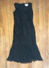 Vintage Holly Harp Dress Size XS 1970s Black Metallic Lace & Silk Midi Frock