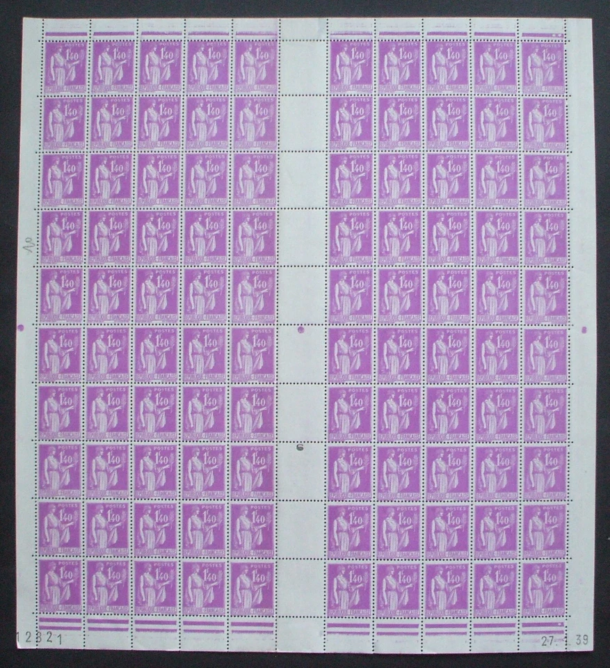 n°371 N** en feuille complète avec coin daté du 27/1/39: Type Paix (cote 1400€) - Photo 1/1