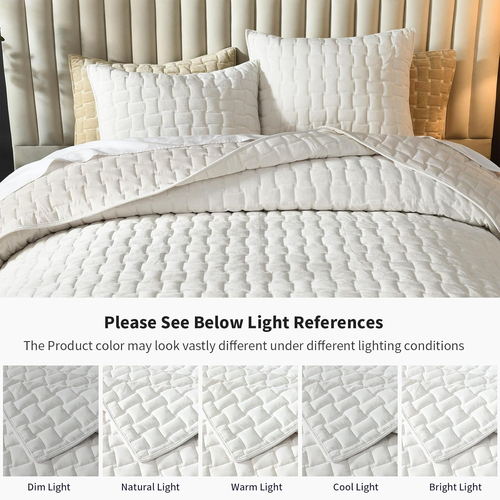 Velvet Quilt King Size - Luxury Cozy Cream White King Quilt Set, Lightweight Sof - Picture 4 of 9