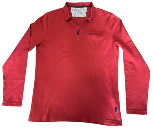 French Ollygan 1/4 Zip Pullover Size L Red Long Sleeve Collar Designed In France - Picture 1 of 9