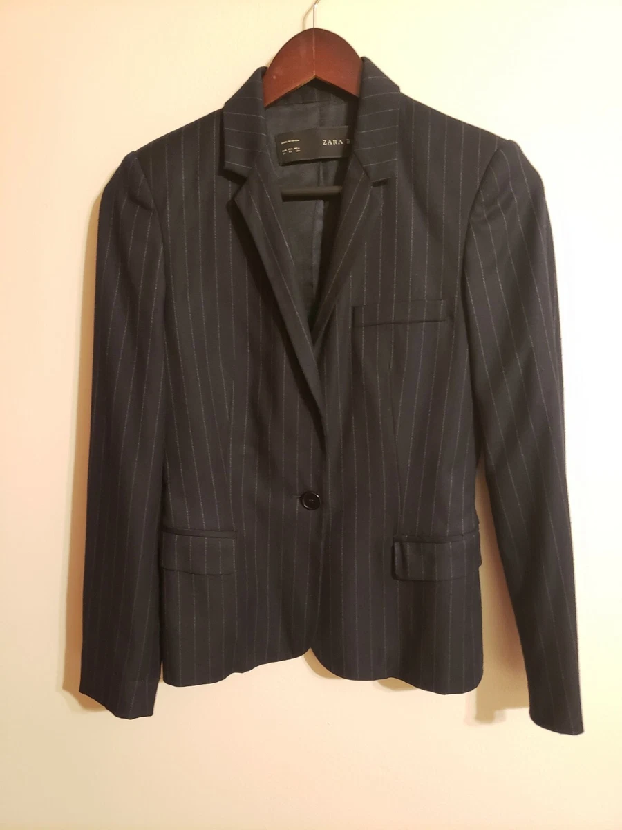 ZARA Navy Blue Pinstripe Lined One Button Womens Blazer size XS