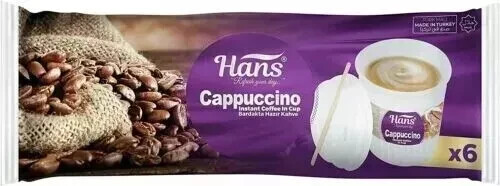 Hans Cappuccino Instant Coffee In Cup, 6 Cups Flow Pack 120gFree Shipping World - Picture 2 of 2