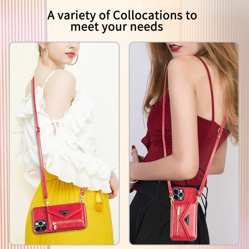 For iPhone 16 15 14 13 12 11 Pro Max Leather Wallet Crossbody Strap Stand Case - Picture 50 of 72