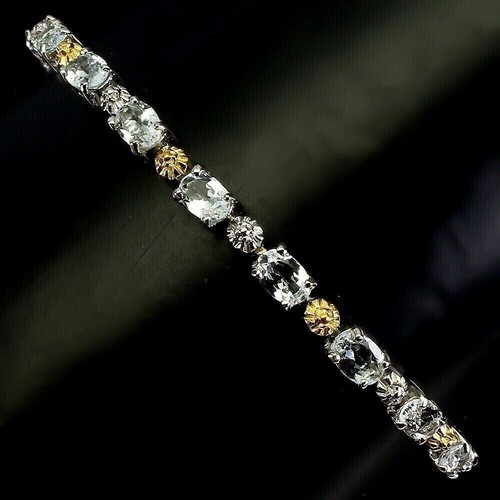 Silver Bracelet Aquamarine Genuine Natural Mined Gems Solid Sterling 7 1/4 Inch - Picture 7 of 24