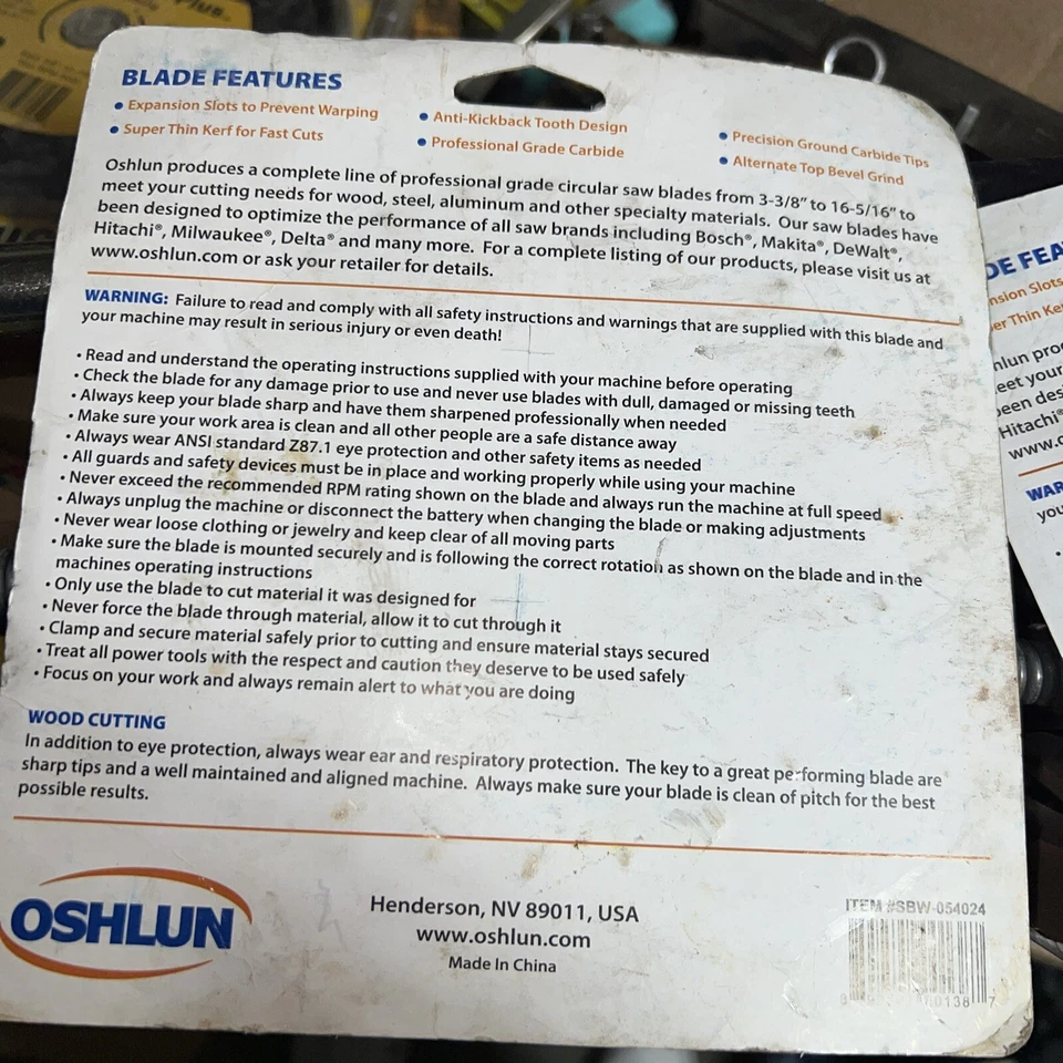 OSHLUN 5 3/8" 24 Dientes Corte Madera Grado Profesional Hoja SBW054024-Lote de 2 Foto 3 de 4