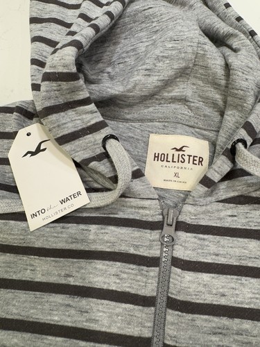 NEW HOLLISTER Men’s Full-Zip Striped Hoodie Sweatshirt Medium Blue White - Picture 4 of 4